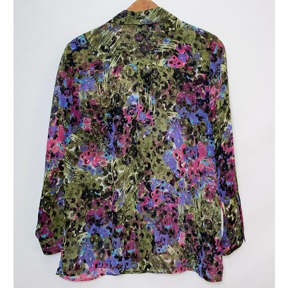 J. Jill Floral Semi-Sheer Blouse - Size M -‎ Vibrant! - Picture 2 of 9